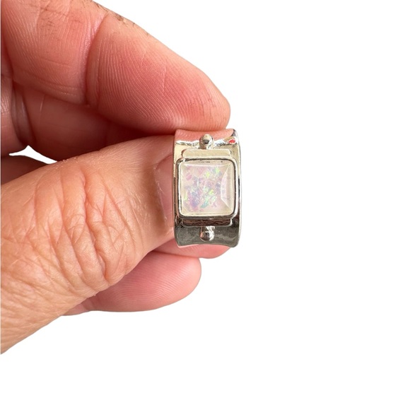 Boho Silver Geometric Ring with Moonstone Center - Picture 5 of 8